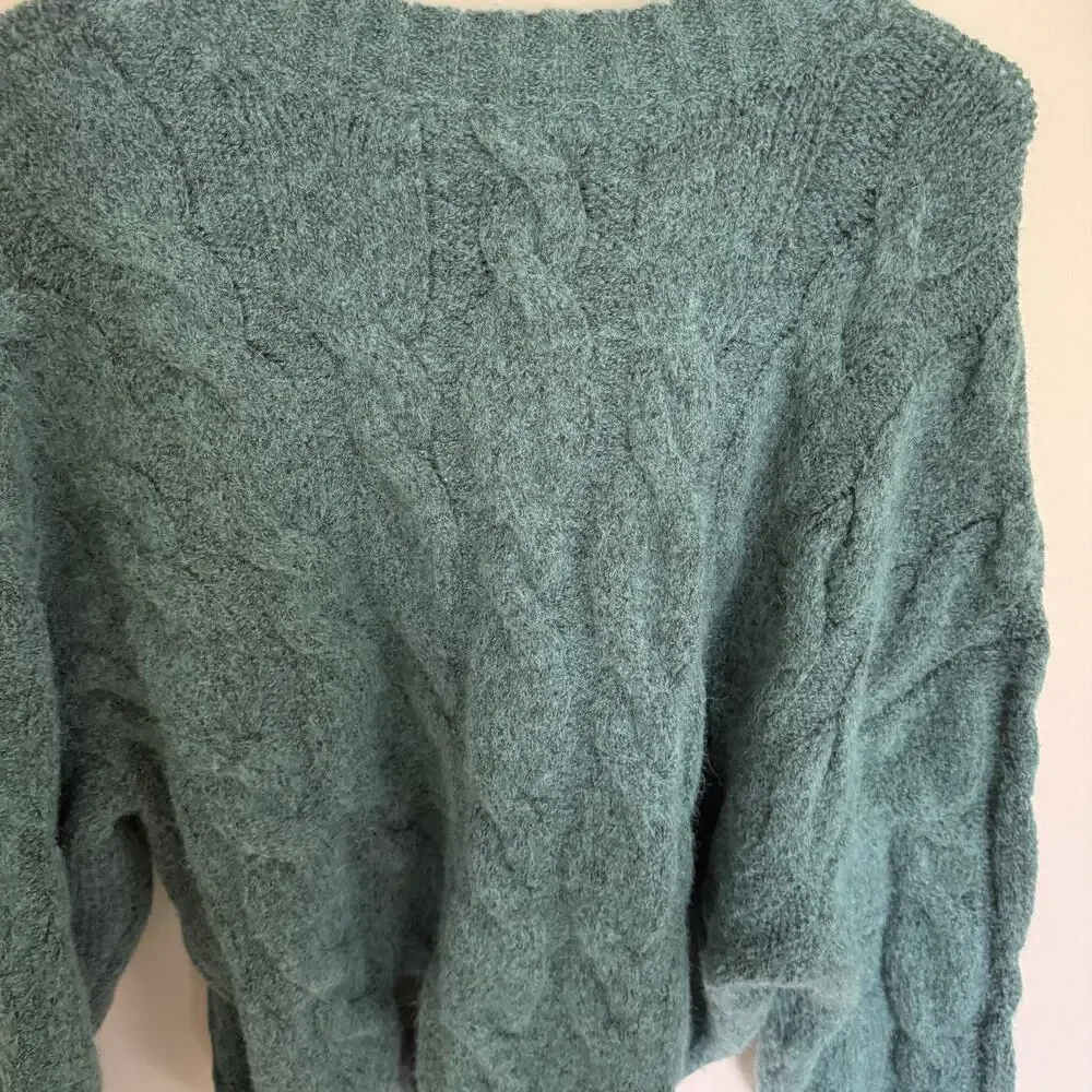 And Now this Revolve | Chunky Cable Knit XL Blue Sweater Wool Blend Winter
